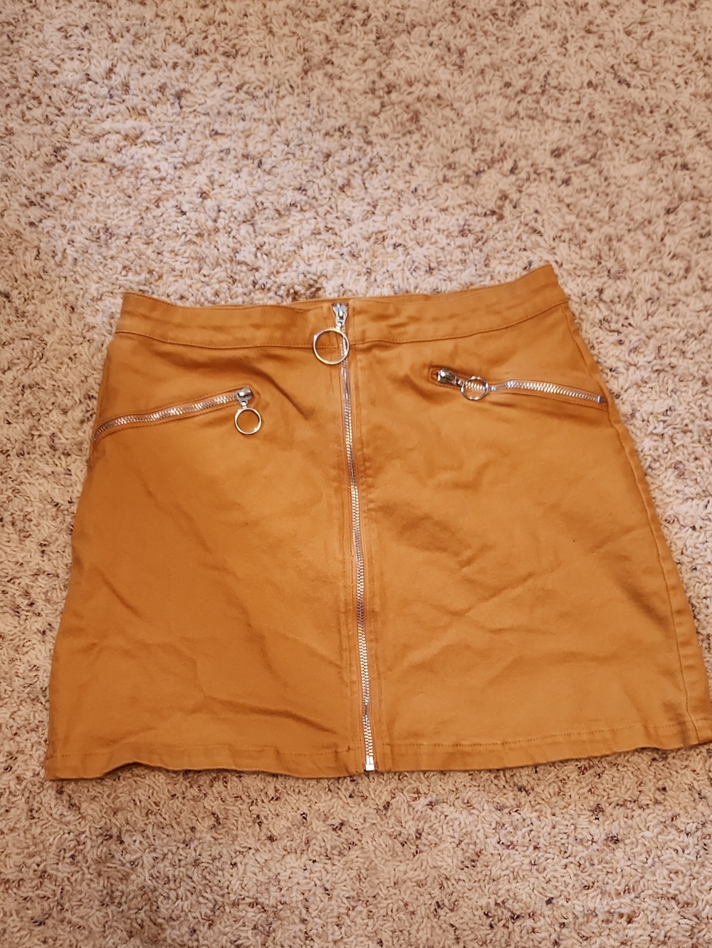 Signature8 Mustard Zip-Front Mini Skirt with Ring Pulls